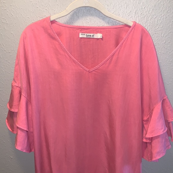 Love 8 Top Blouse Pink Bell Sleeve with Ruffles Women’s Sz Large - Picture 3 of 8